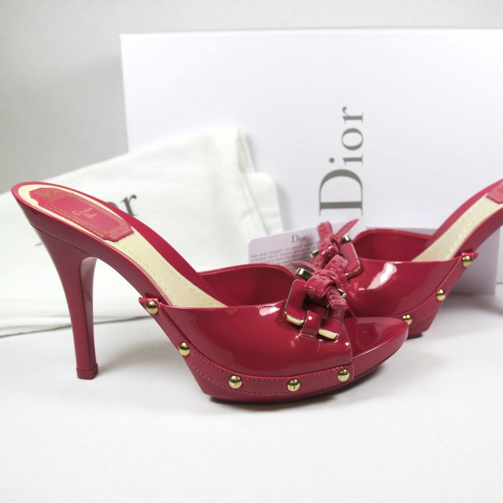 Dior Barbie Candy Pink Leather Bow Slide Sandals Size 36.5 US Size 6
